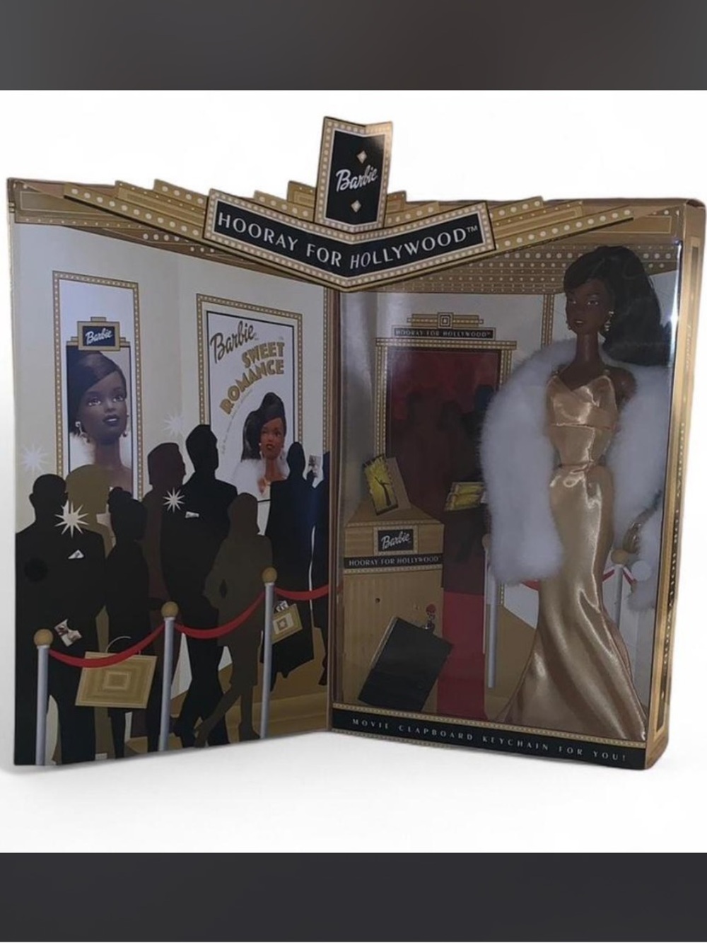 Barbie Gold Satin Gown with White Faux Fur Stole - Hooray for Hollywood